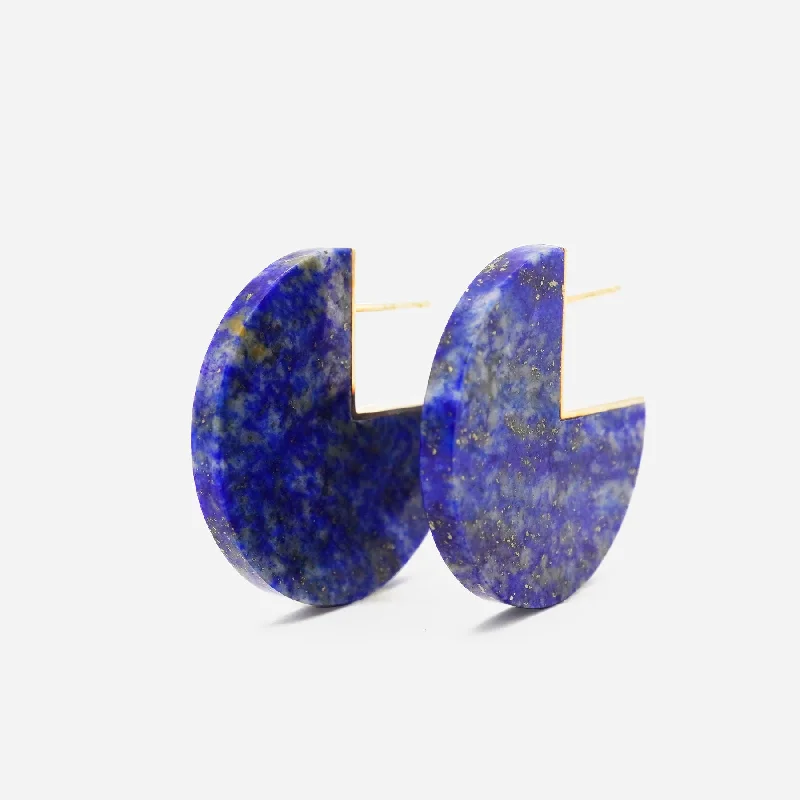 Customizable Silver Earrings-Slice 18K & 10K Gold Earrings w. Lapis Lazuli