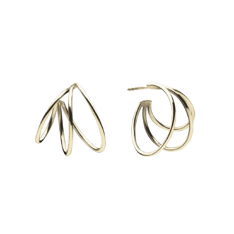 Designer Drop Earrings-Triple Hoops Earrings Gold Plated