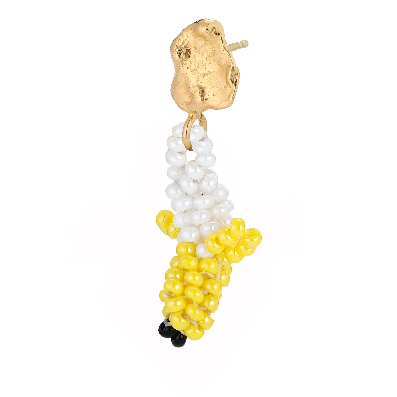 Crystal Drop Earrings for Women-Tiny Blob Banana Earrings Gold Plated, Yellow Beads