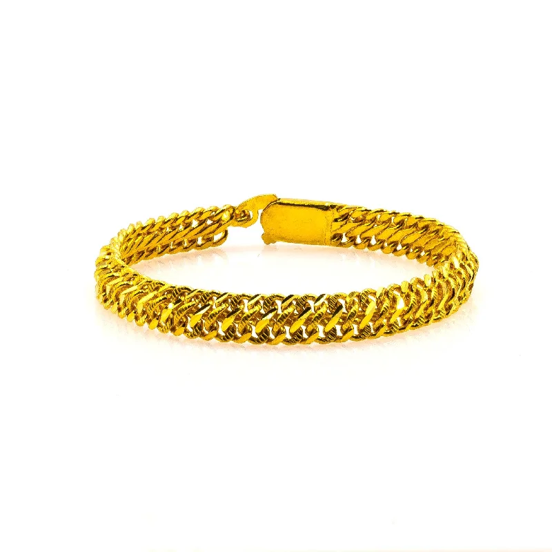 Healing Crystal Bracelets-22K Yellow Gold Men's Bracelet W/ Heavy Loop Link & Etched Details, 18.6gm