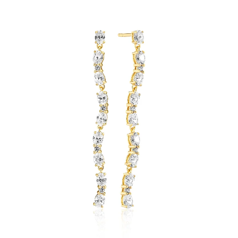 Trendy Gemstone Earrings-Ellera Ovale Tredici Gold Plated Earrings w. Zirconia