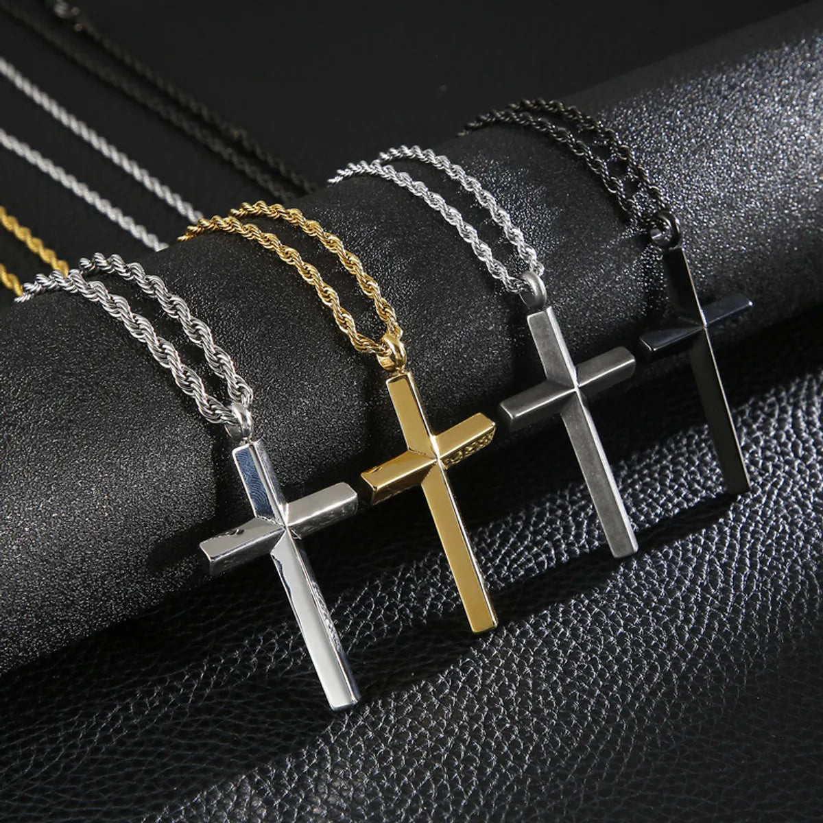 Layered Necklaces-Punk Cross Titanium Steel Plating 18K Gold Plated Men'S Necklace