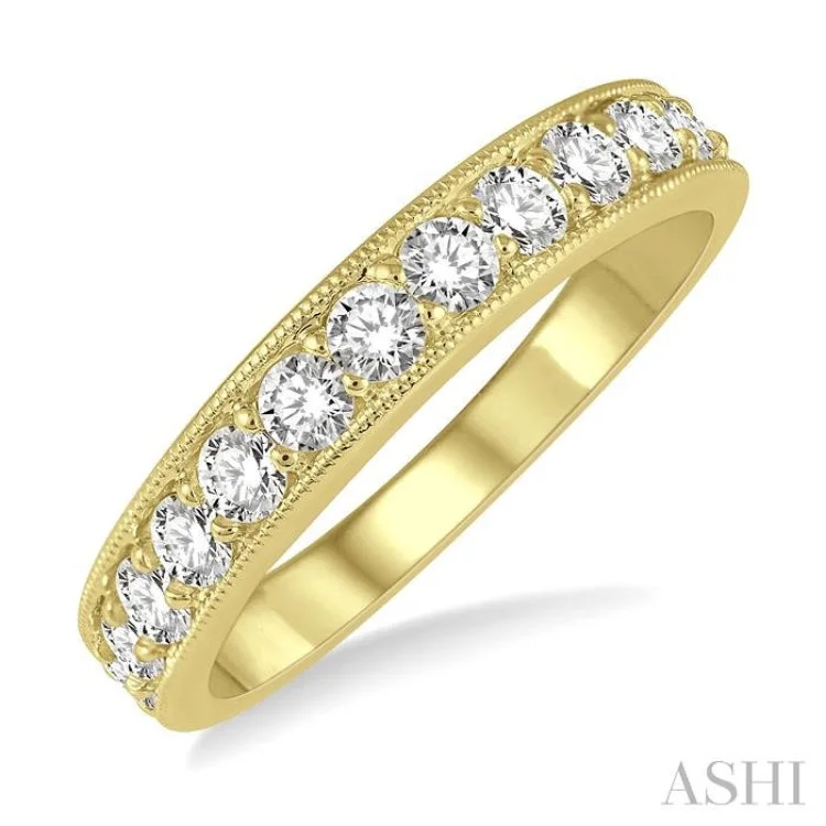 Classic Engagement Ring Styles-3/4 ctw Round Cut Diamond Wedding Band in 14K Yellow Gold