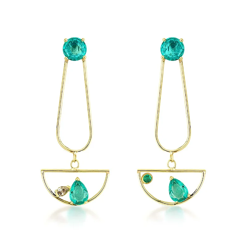 Custom Silver Drop Earrings-Artisia Gondola 18K Gold Earrings w. Diamonds & Emeralds