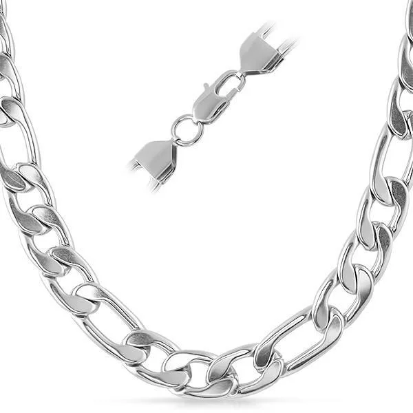 Nameplate Necklaces-Figaro Stainless Steel Chain Necklace  12MM (24")