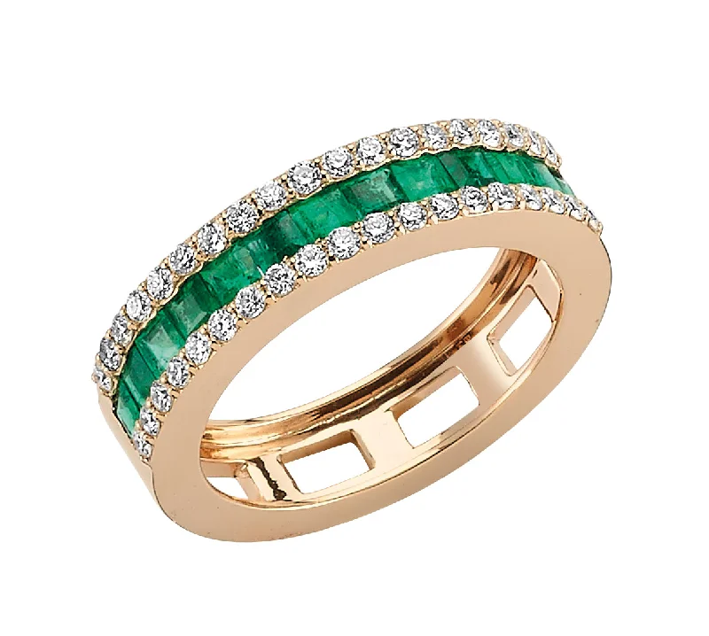 Unique Rose Gold Rings-MONDRIAN GOLD DIAMOND EMERALD RING