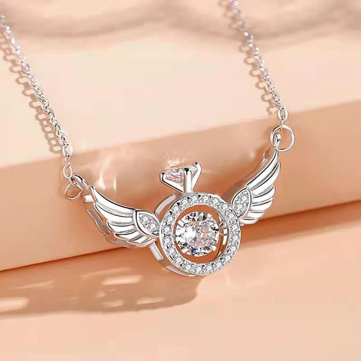 Statement Pendant Necklaces-Fashion Simple Style Angel Wings Copper Inlay Zircon Pendant Necklace