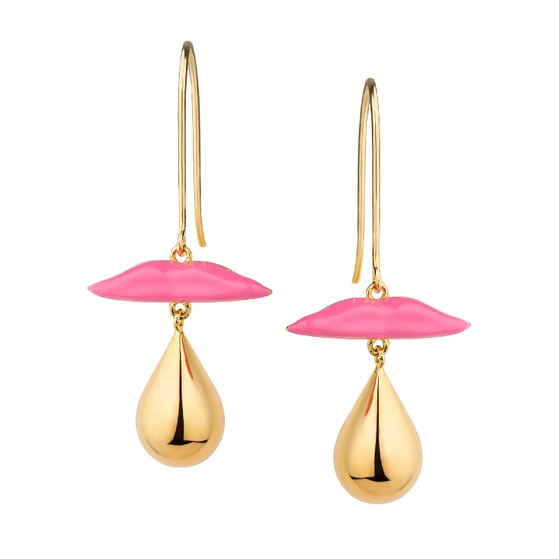 Luxury Crystal Earrings for Women-Lips Pink Gold Plated Earrings