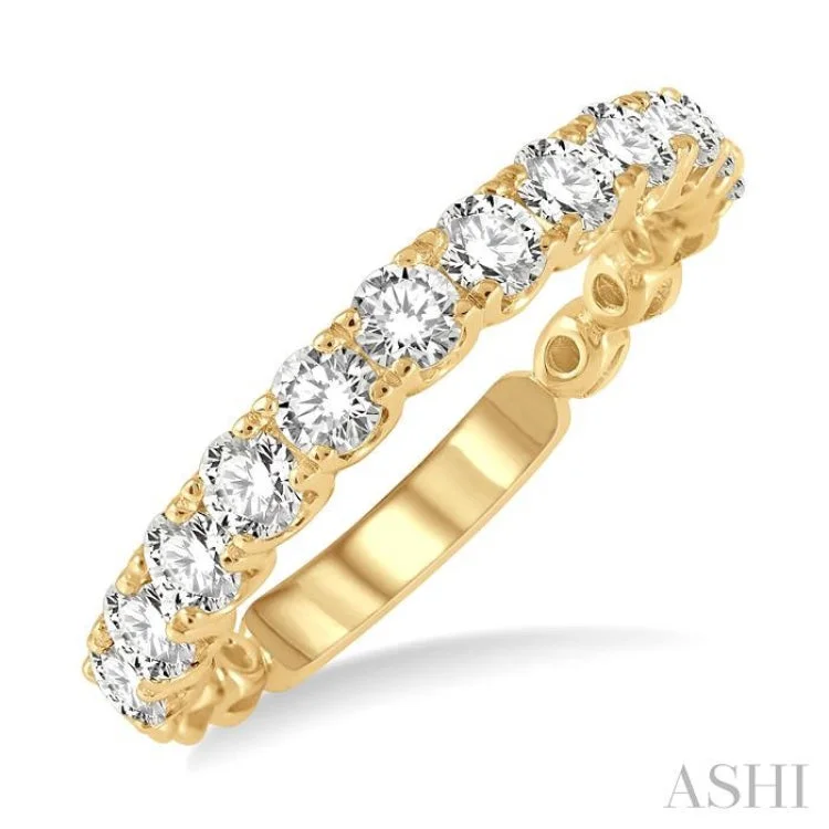 Custom Wedding Rings with Birthstone Inlays-1.00 ctw Lattice Round Cut Diamond Wedding Band in 14K Yellow Gold