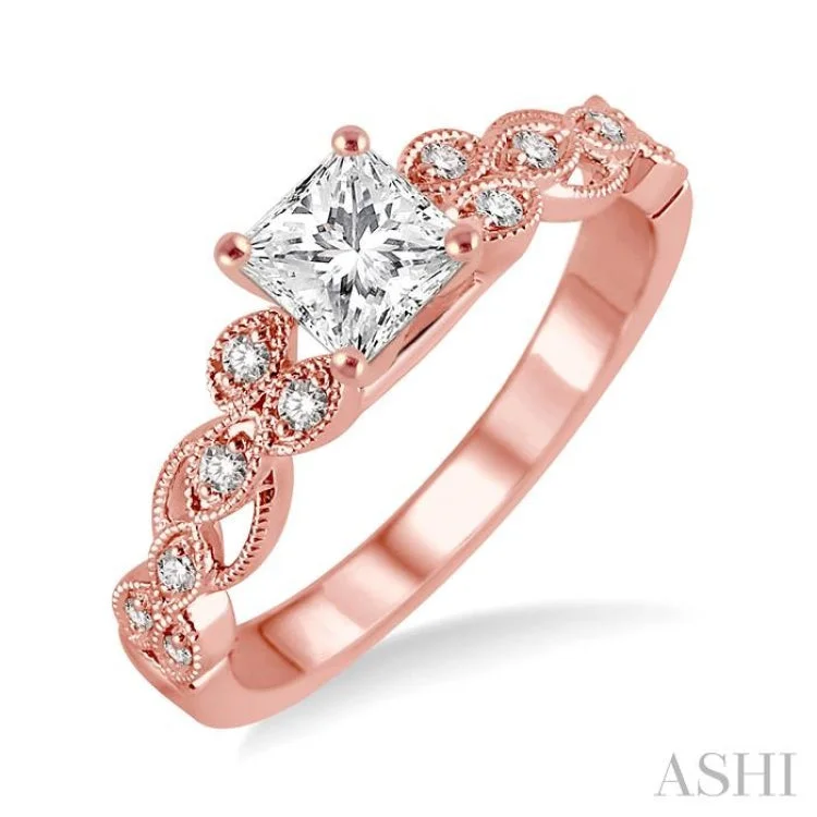 Custom Wedding Bands for Her-1/10 Ctw Diamond Semi-mount Engagement Ring in 14K Rose Gold