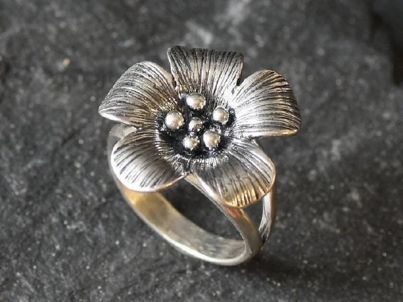 Classic Gemstone Engagement Rings-Silver Flower Ring - Silver Daisy Ring - Large Flower Ring