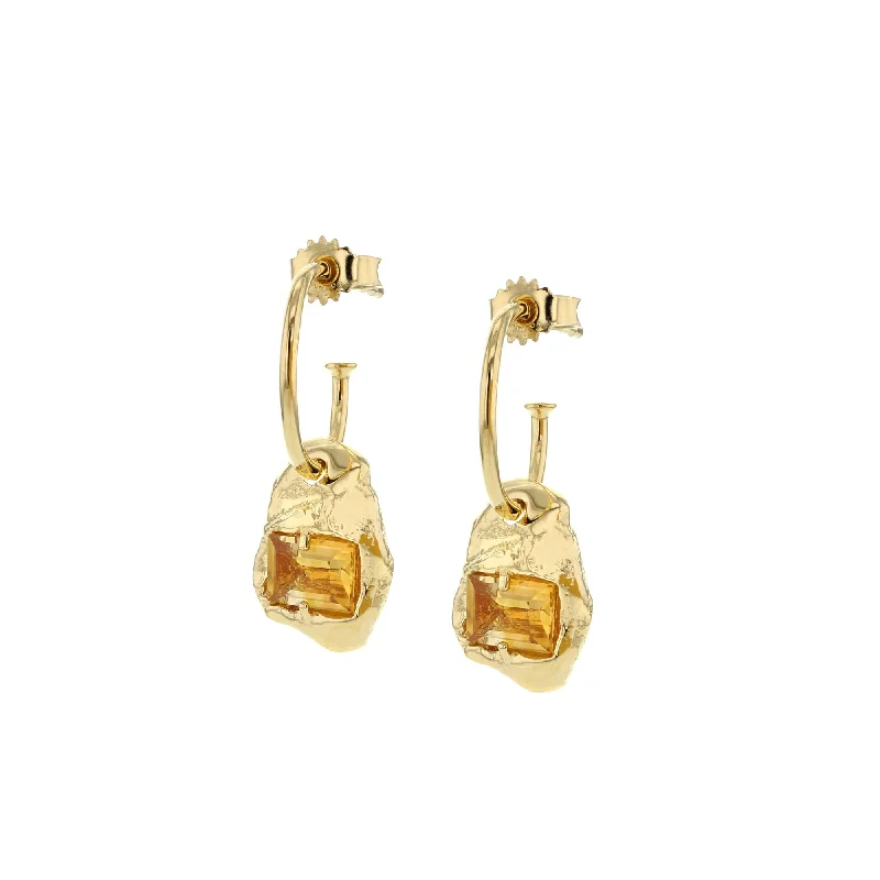 Elegant Drop Gemstone Earrings-Combined Gold Plated Earrings w. Yellow Zirconias