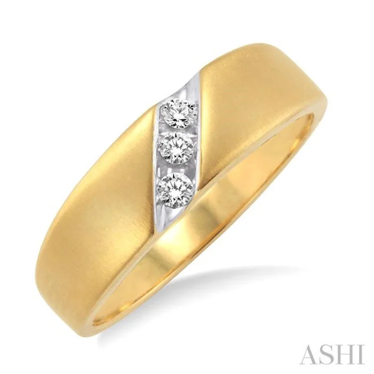 Designer Gold Wedding Rings-1/8 ctw Round Cut Diamond Men's Ring in 14K Yellow Gold