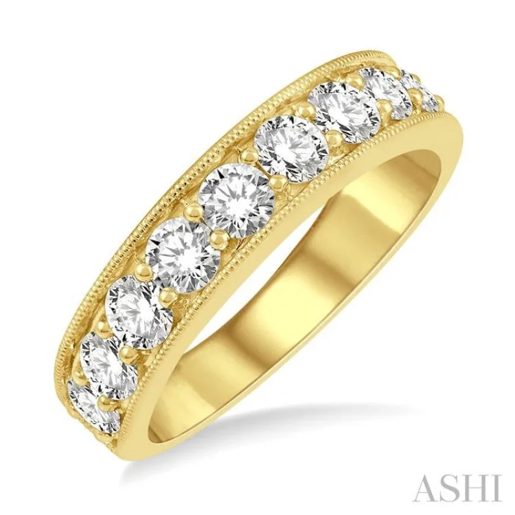 Custom Wedding Rings with Amethyst-1 1/2 ctw Round Cut Diamond Wedding Band in 14K Yellow Gold