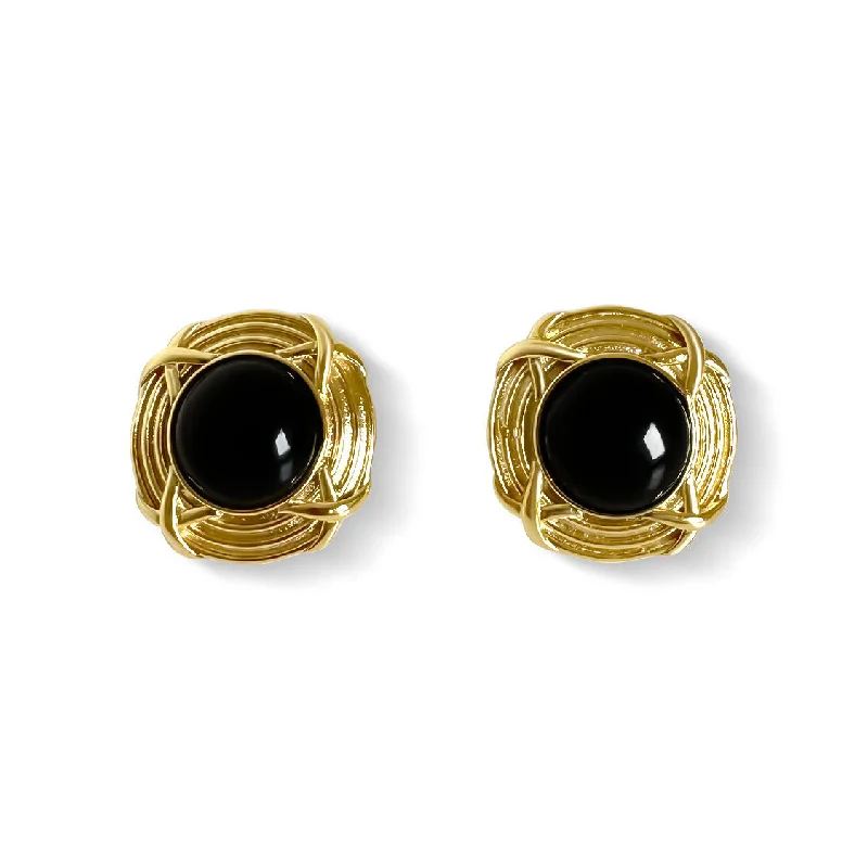 Geometric Gemstone Earrings-Black Stone 18K Gold Plated Earrings