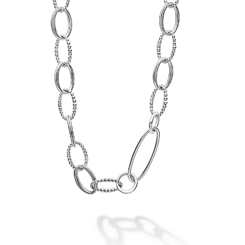 Valentine's Day Necklaces-Lagos 34" Sterling Silver Signature Caviar Smooth & Oval Link Necklace