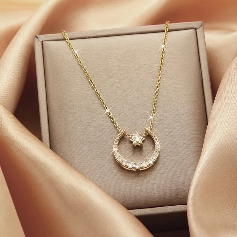 X1705# Sun Moon Star Hollow Necklace