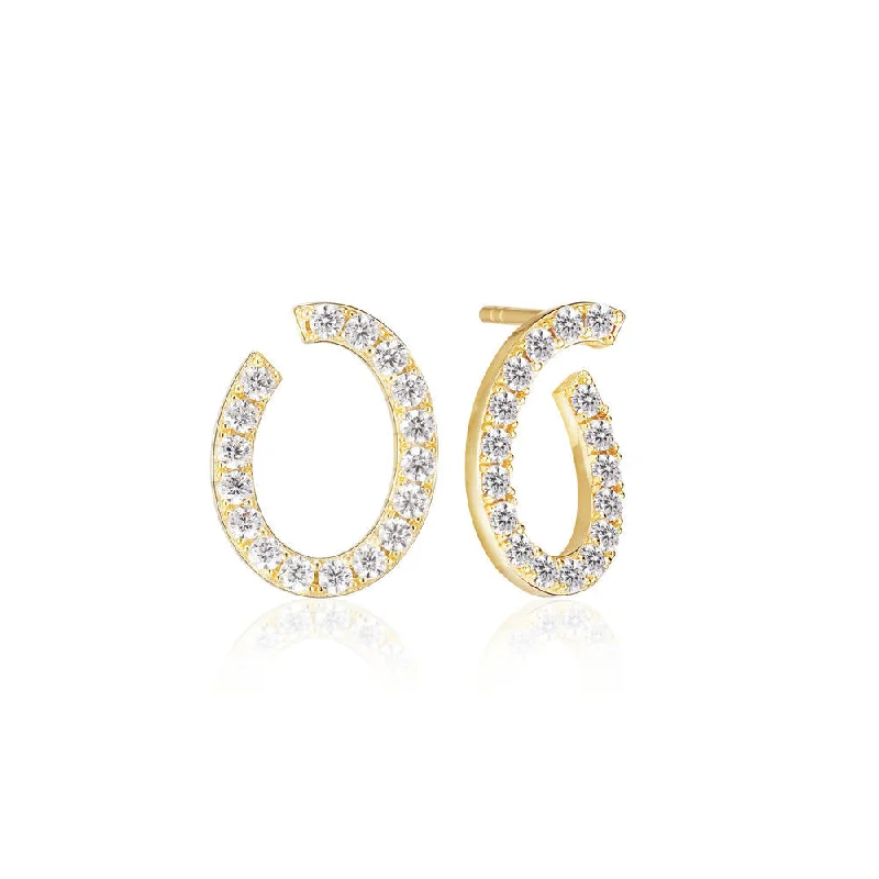 Custom Gold Drop Earrings-Ellisse Ovale 18K Gold Plated Earrings w. Zirconia