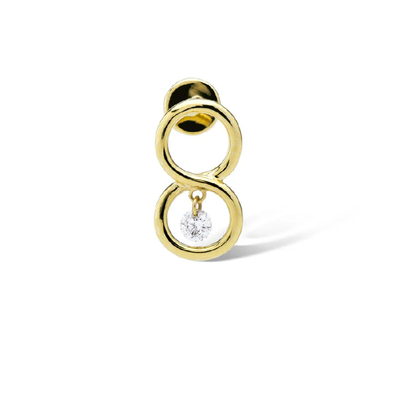 Trendy Drop Hoop Earrings-Mini Eight Piercing 18K Gold, Whitegold or Rosegold Earring w. Diamond