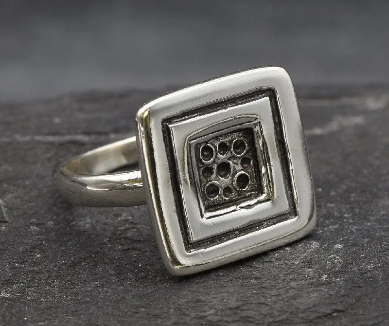 Matching Wedding Rings for Couples-Silver Square Ring - Silver Button Ring - Unique Silver Ring