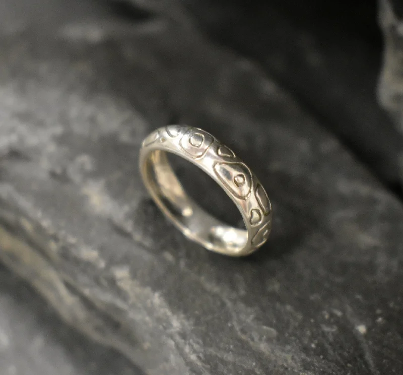 Gemstone Wedding Rings for Men-Silver Artistic Ring - Unique Silver Band - Engraved Silver Ring