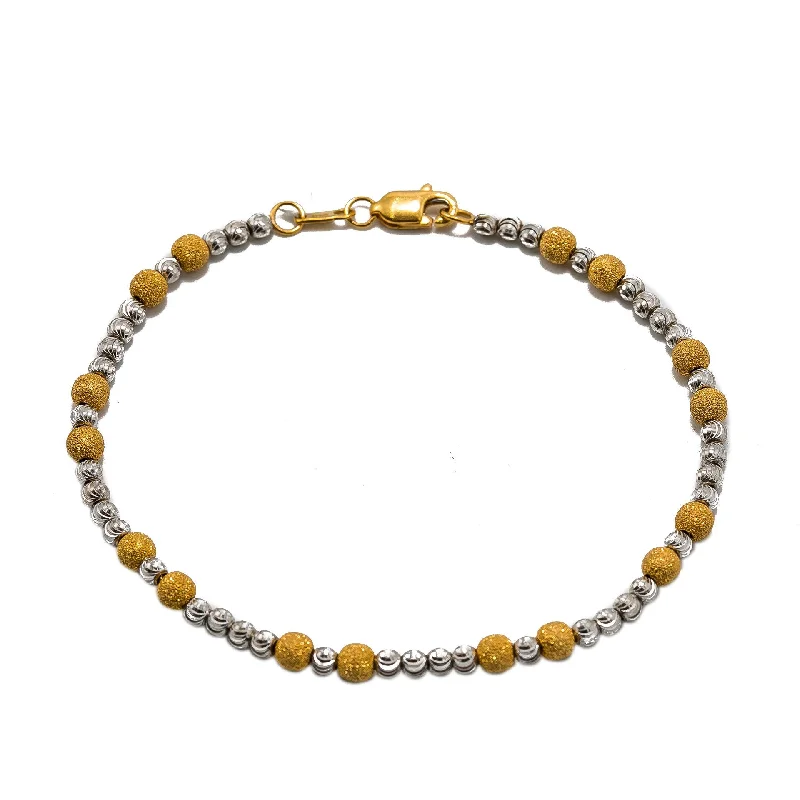 Sterling Silver Bracelets for Girls-22K Multi Tone Gold Bracelet W/ Detailed Gold Ball Beads