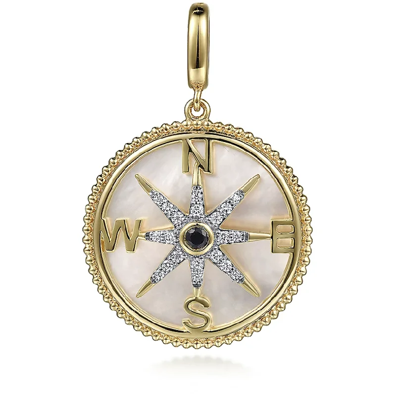 Lotus Necklaces-Gabriel 14K Yellow Gold Diamond & Blue Sapphire Compass Medallion