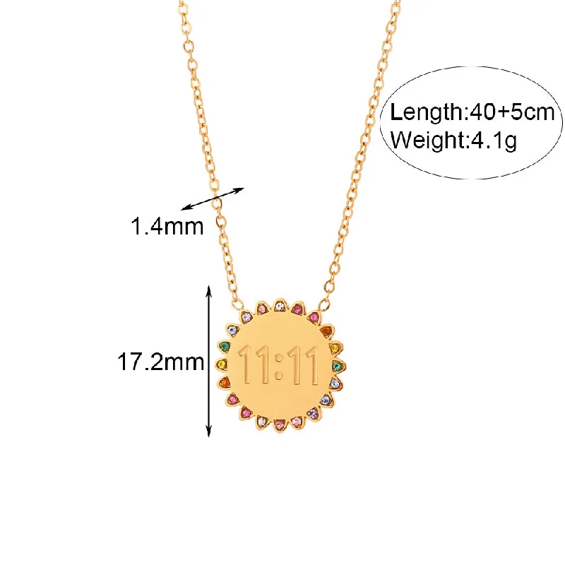 Water Diamond Sunflower 11:11 Pendant Necklace - Gold - Colorful Diamond