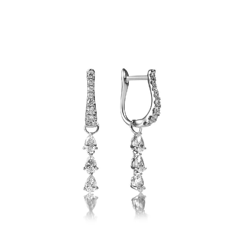 Elegant Drop Earrings-Conscious Three Drop 18K Gold, Rosegold or Whitegold Earrings w. Diamonds